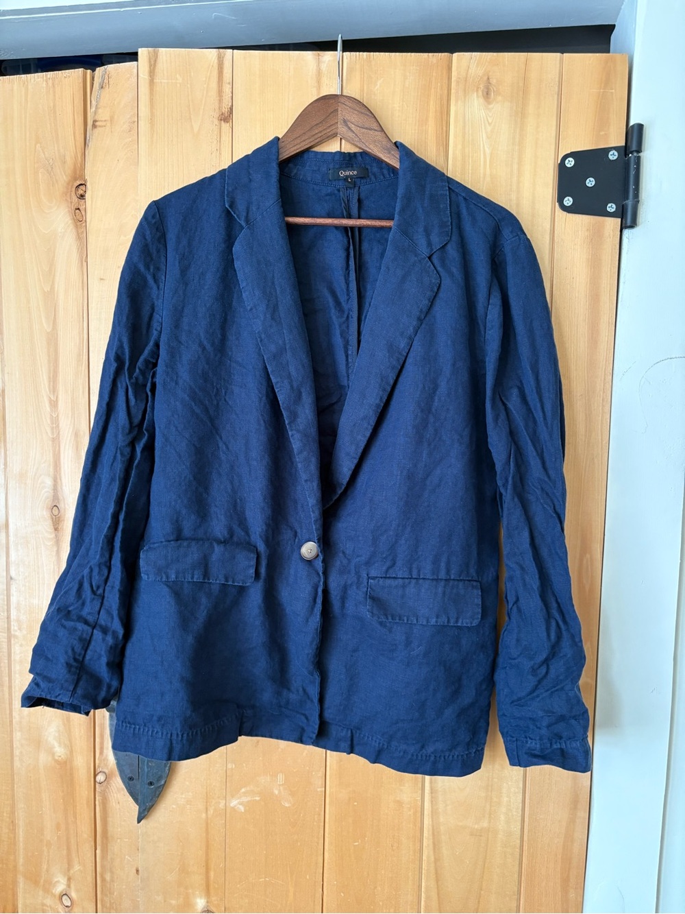 Quince Navy Blue Linen Single-Button Blazer